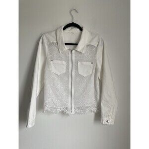 White Denim and Lace Jacket Western Bridal Bachelorette Size S estimated